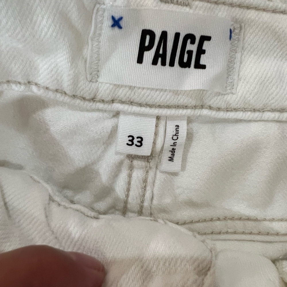 PAIGE Women's Frayed Hem White Jean Shorts - Picture 7 of 7
